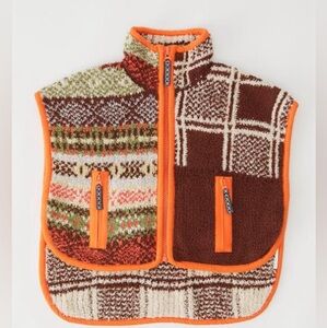 Orange print high and low Sherpa vest